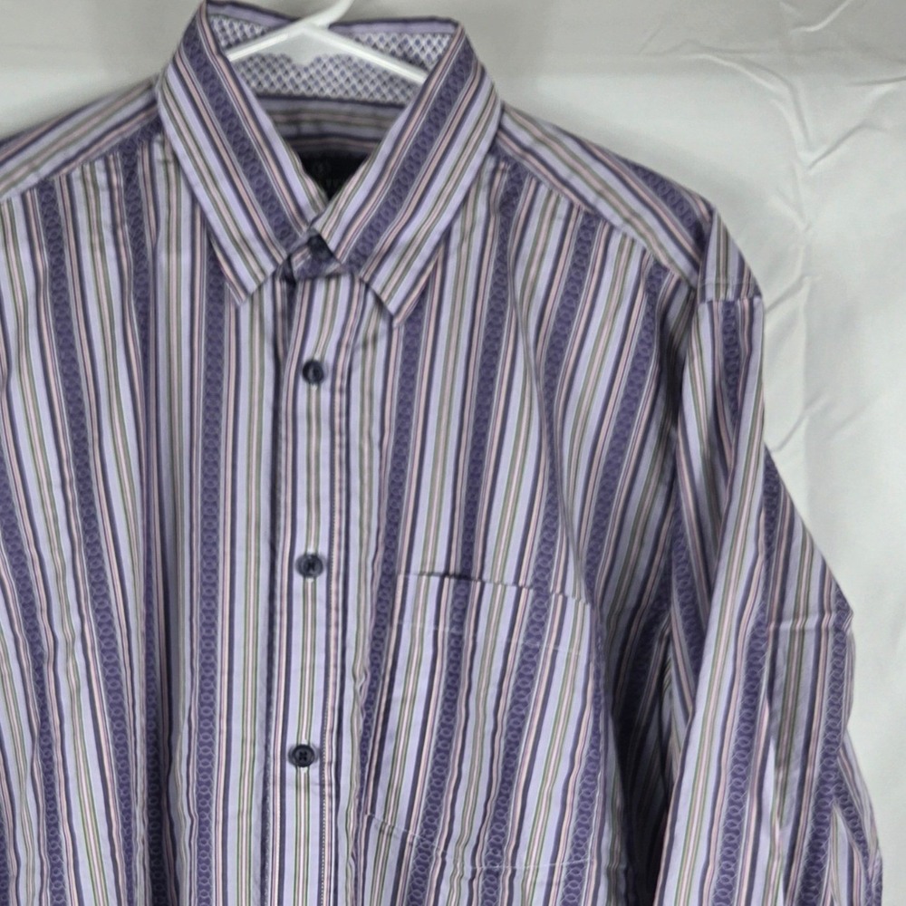 Bugatchi Uomo Mens Large Long Sleeve Striped Button Down Shirt Purple Cotton